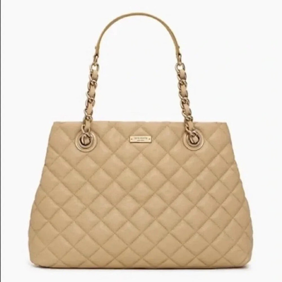 Kate Spade Camel Quilted Leather Gold Coast Maryanne Large Tote Cashew  Tan - Picture 2 of 9